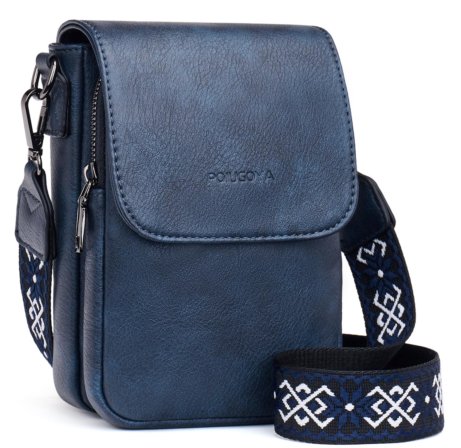 POIUGOYA Small Crossbody Bags for Women Trendy Leather Triple Compartment Cell Phone Crossbody Wallet Purses with Card S