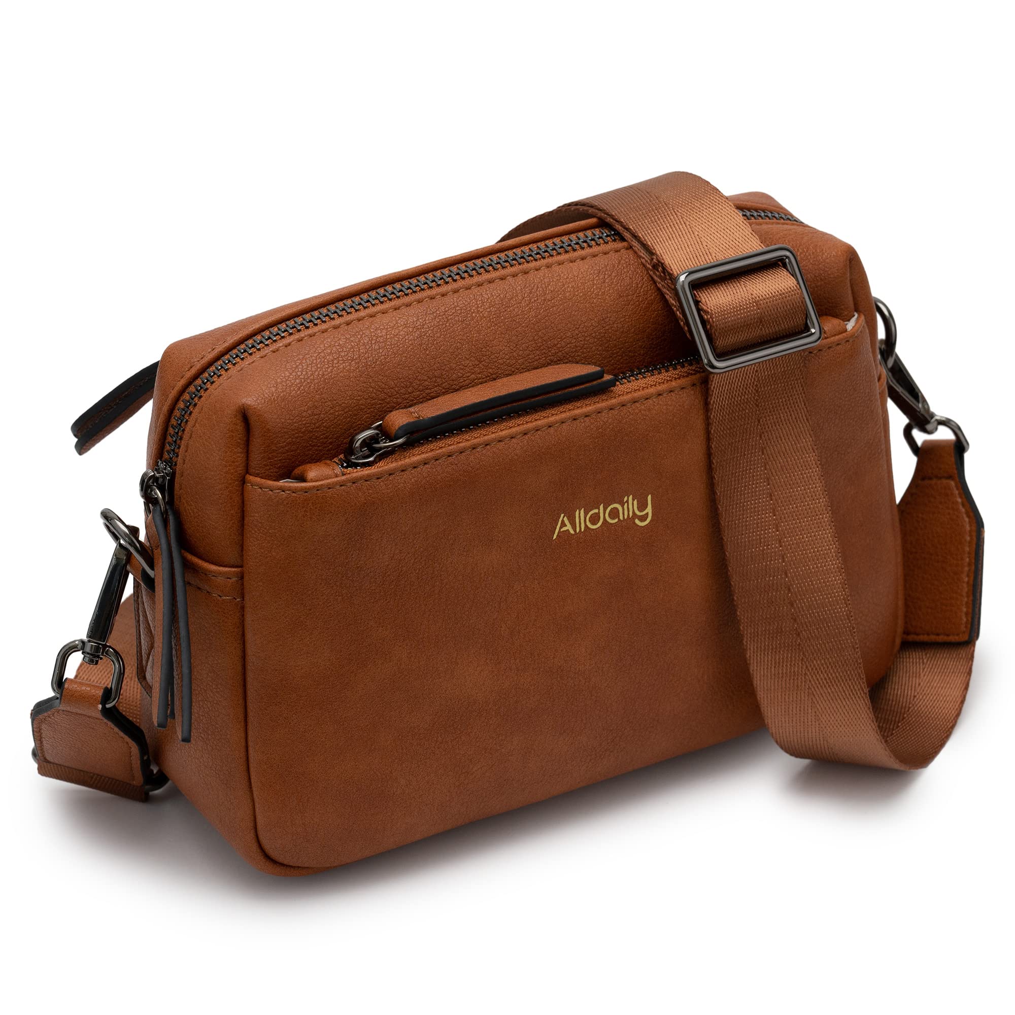 Alldaily Vegan Leather Crossbody Purse for Women with Wide Shoulder Strap
| Alldaily Small Triple Zip Crossbody Purse f